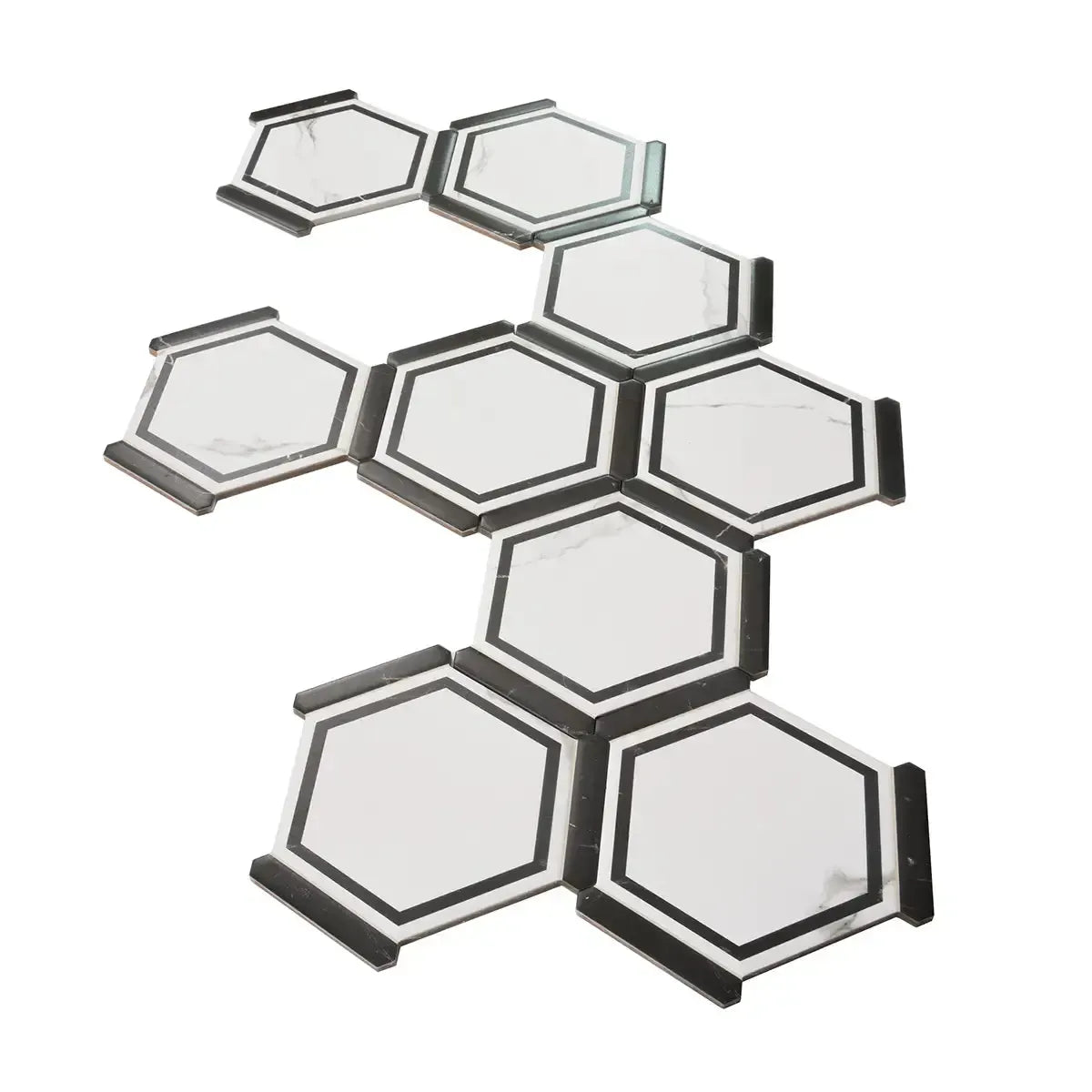 Montura White and Black Marbled Porcelain Hexagon Tile | Tile Club