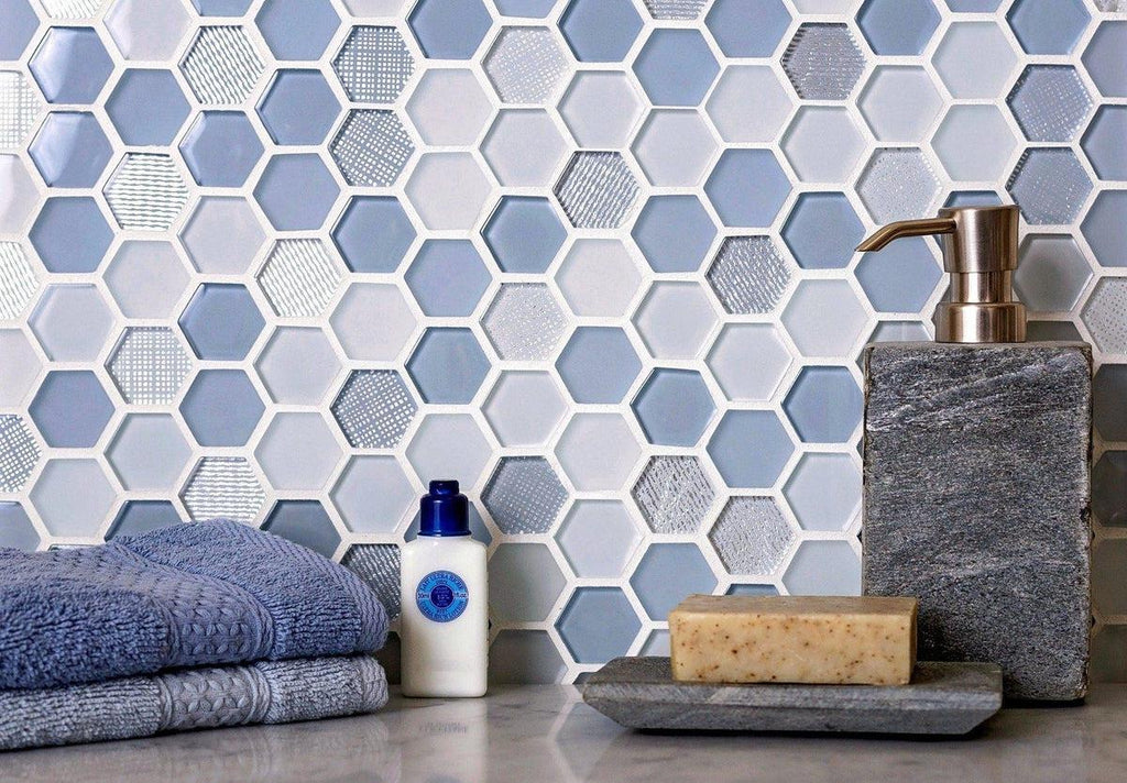 Moongrey Hexagon Glass Mosaic Tile