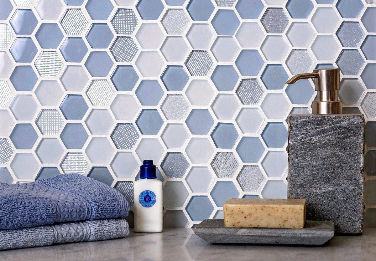 Moongrey Hexagon Glass Mosaic Tile