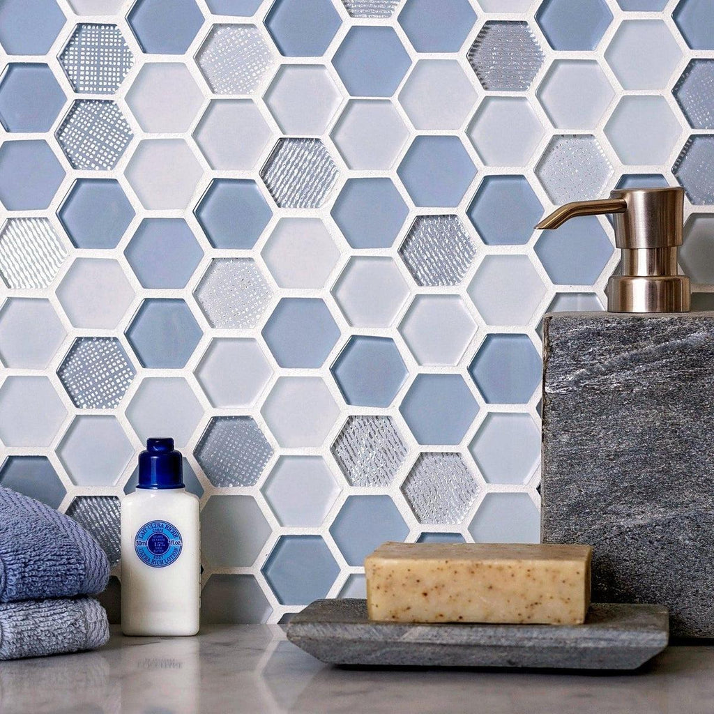 Moongrey Hexagon Glass Mosaic Tile