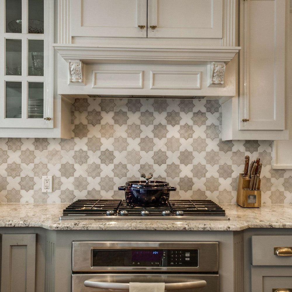 Moroccan Star & Cross Antique Etched Marble Mosaic Tile | Online Tile ...
