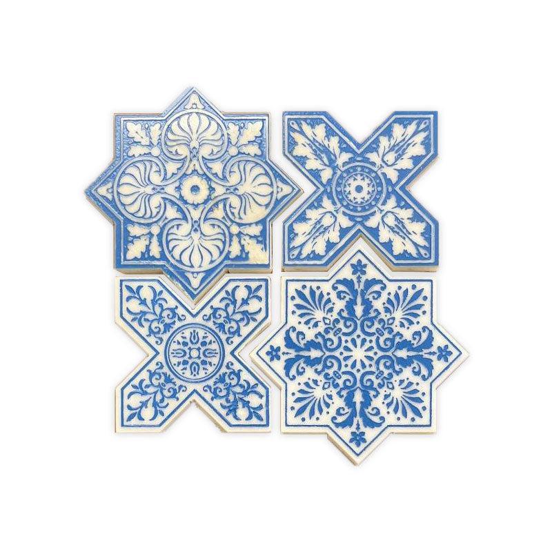 Moroccan Star & Cross Blue Etched Marble Mosaic Tile | Tile Club
