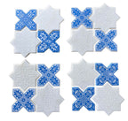Moroccan White Star & Blue Cross Etched Marble Mosaic Tile | Tile Club