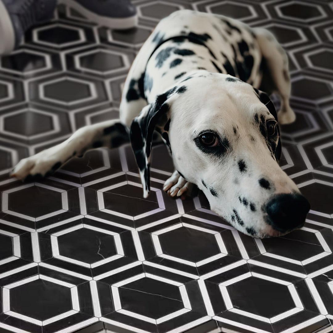 Nero Marquina And Thassos White 6 Inch Hexagon Marble Mosaic Tile | Tile Club