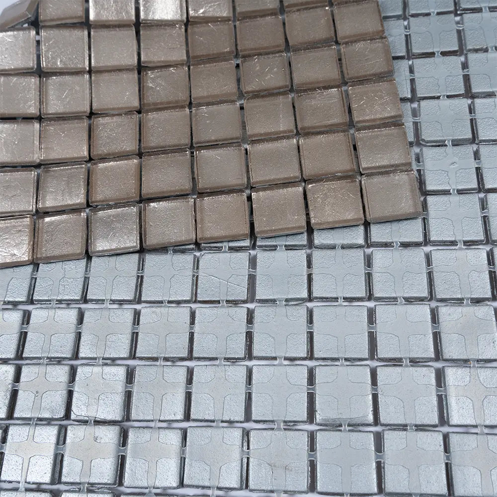 Satin Taupe Squares Glass Tile | Tile Club