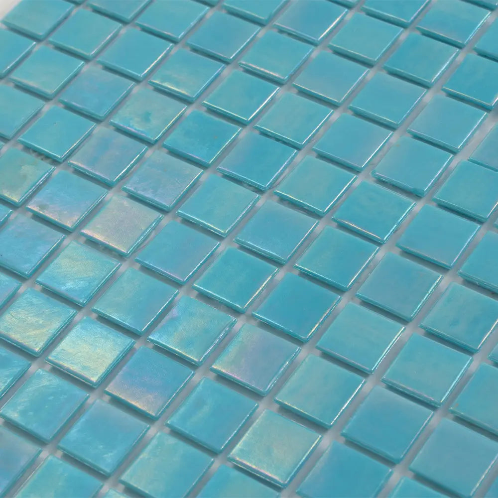 Pearly Ocean Blue Squares Glass Pool Tile | Tile Club