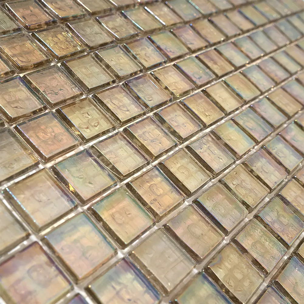 Iridescent Yellow Gold Squares Glass Tile | Tile Club