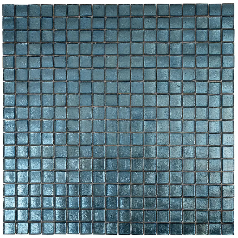 Metallic Deep Blue Foiled Squares Glass Tile | Tile Club