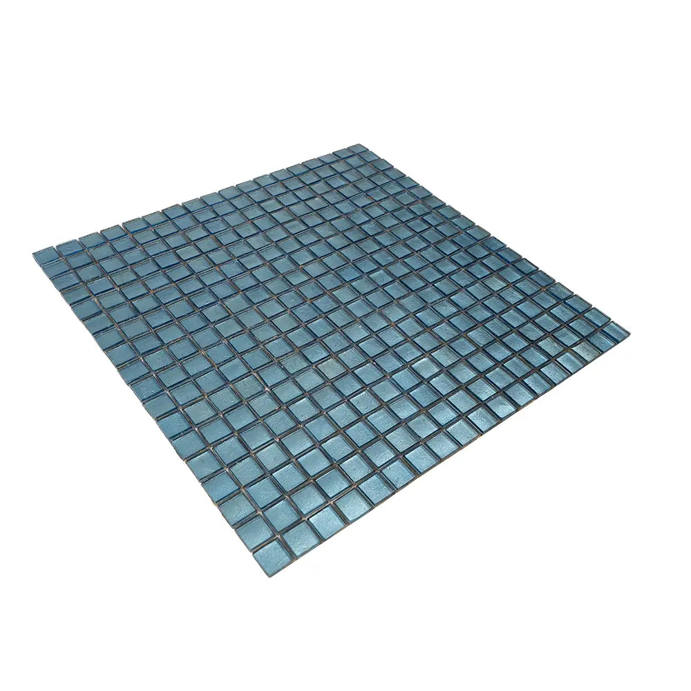 Metallic Deep Blue Foiled Squares Glass Tile | Tile Club