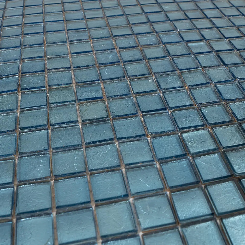 Metallic Deep Blue Foiled Squares Glass Tile | Tile Club