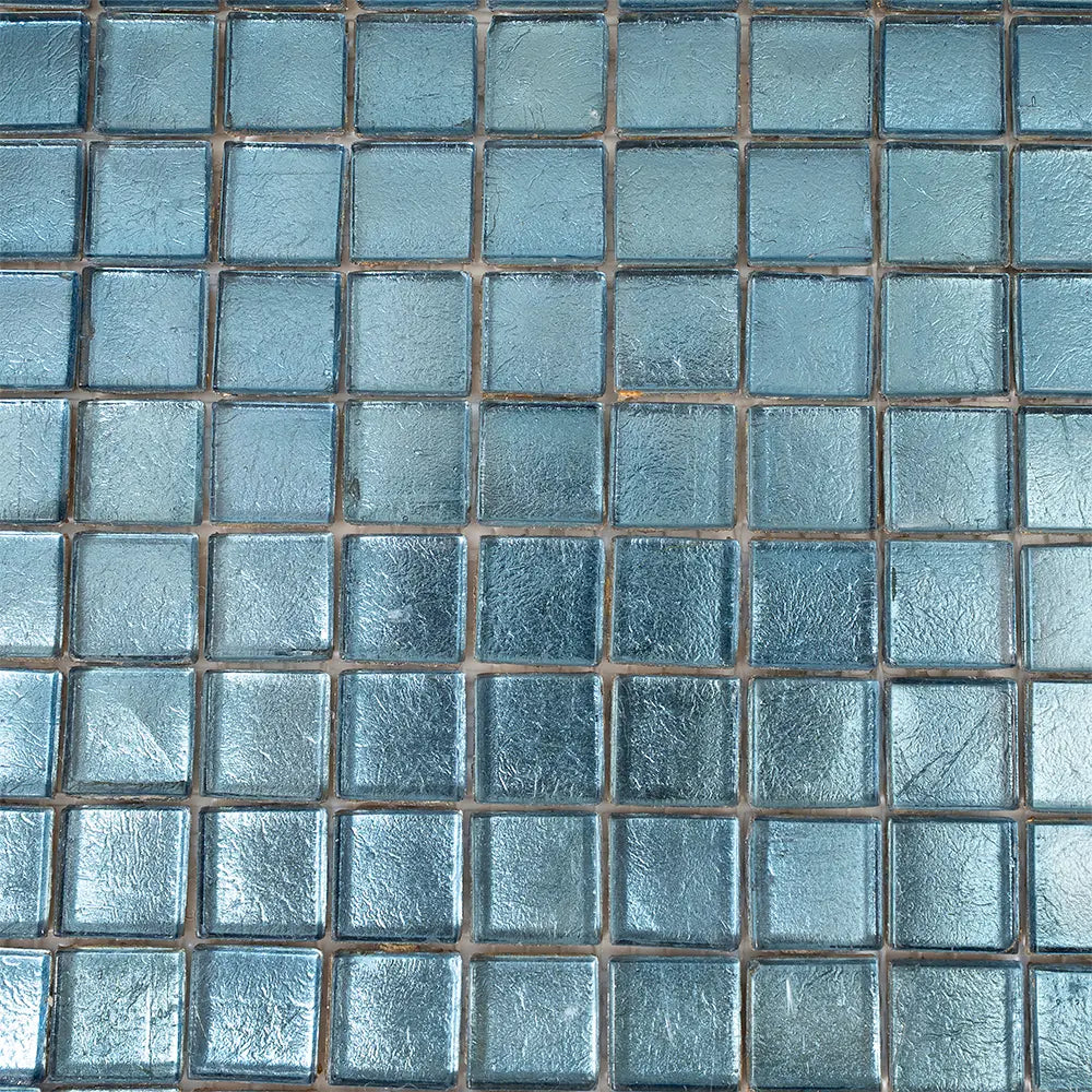 Metallic Deep Blue Foiled Squares Glass Tile | Tile Club