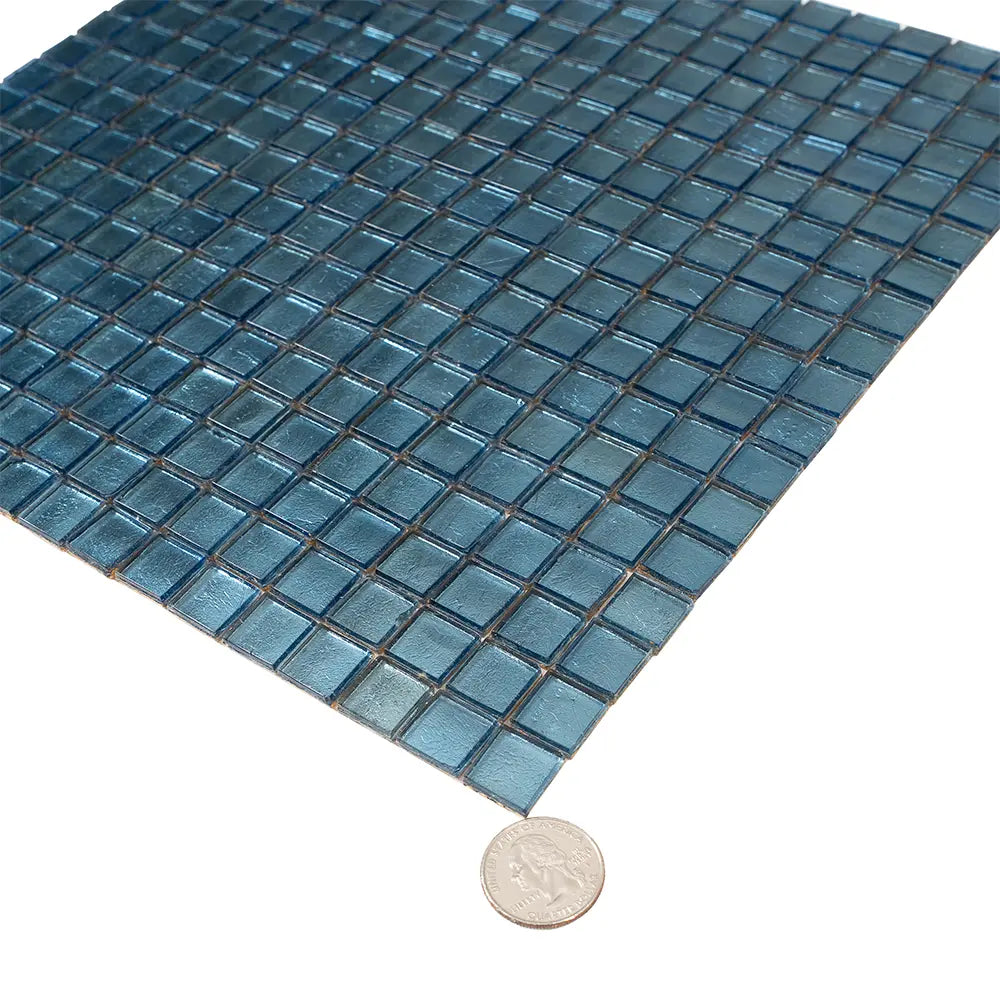 Metallic Deep Blue Foiled Squares Glass Tile | Tile Club