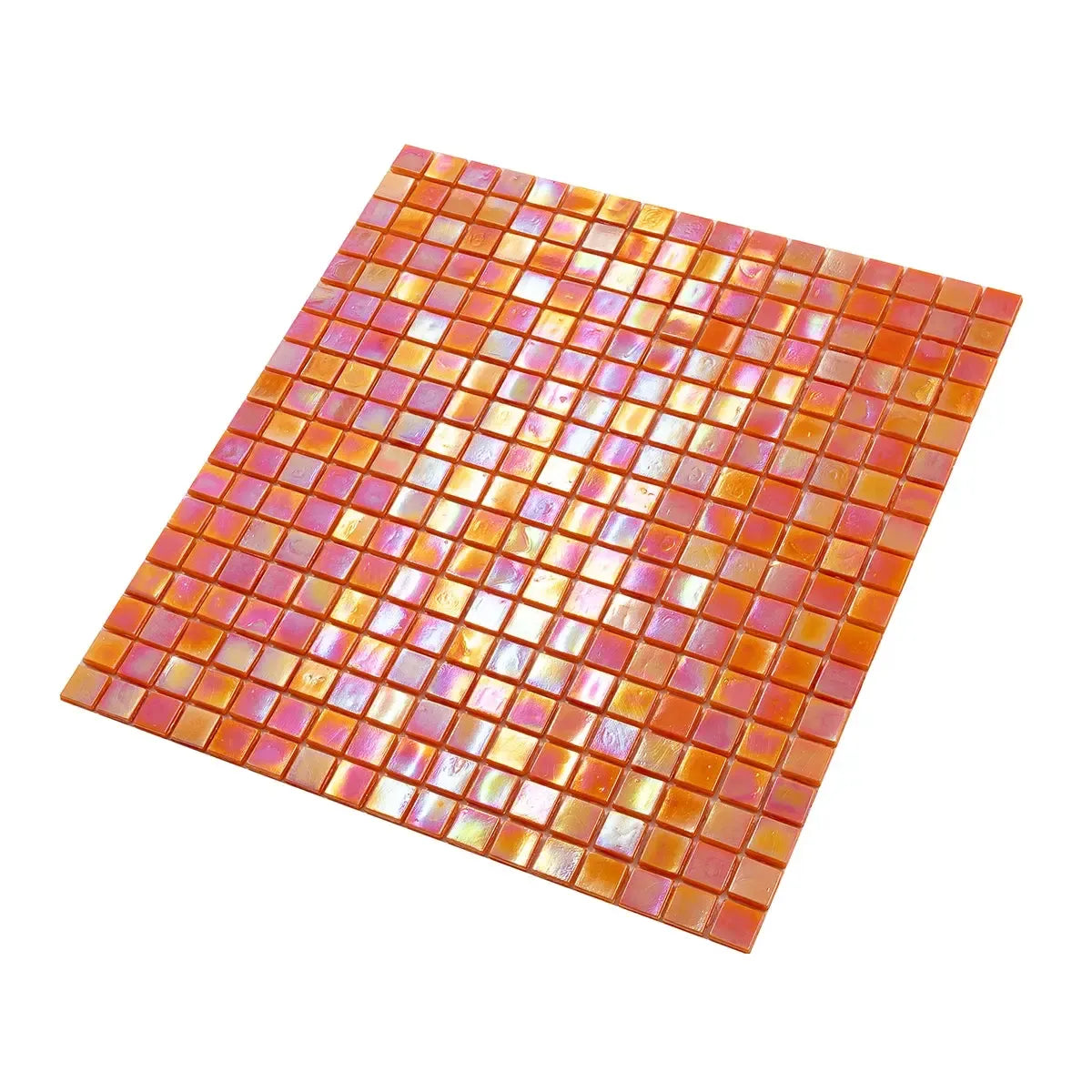 Pearlescent Orange Cream Squares Glass Pool Tile | Tile Club
