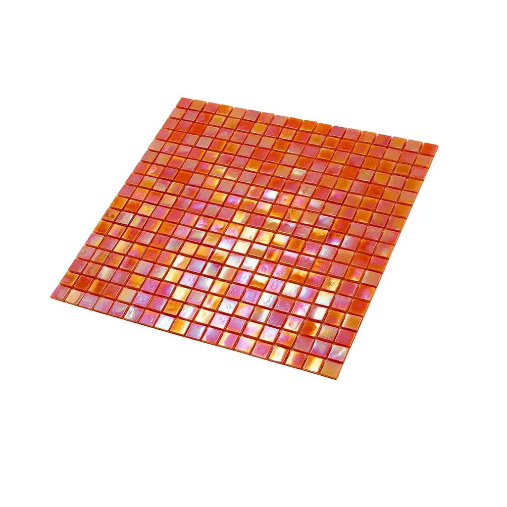 Pearlescent Orange Cream Squares Glass Pool Tile | Tile Club