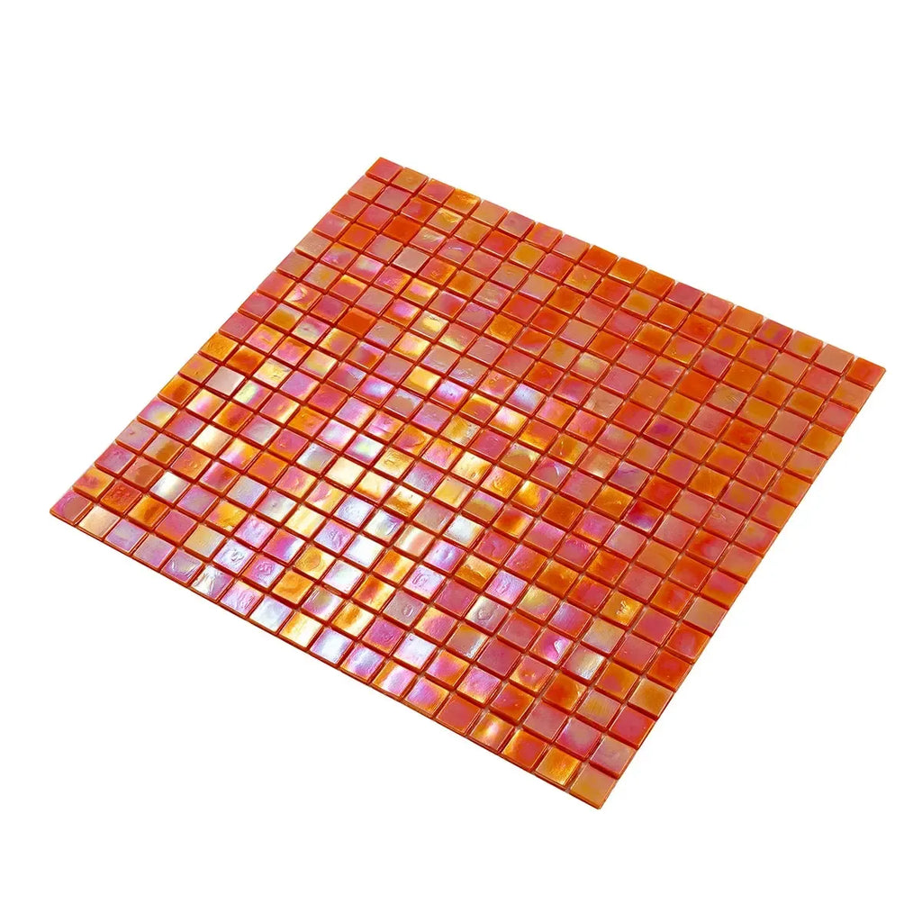 Pearlescent Orange Cream Squares Glass Pool Tile | Tile Club