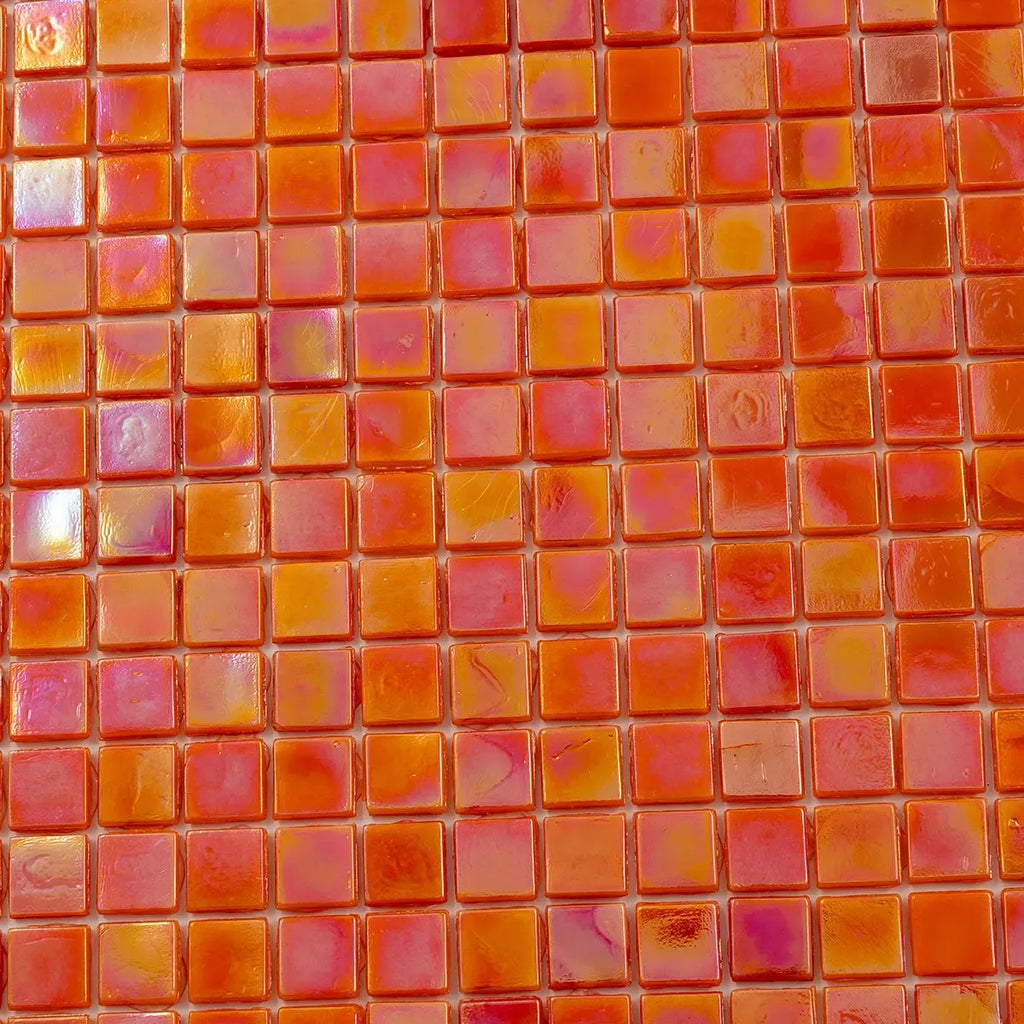 Pearlescent Orange Cream Squares Glass Pool Tile | Tile Club