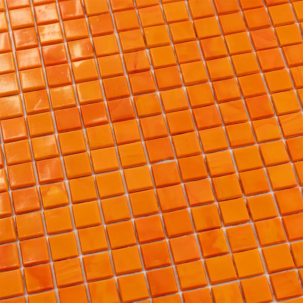 Bright Orange Squares Glass Pool Tile | Tile Club