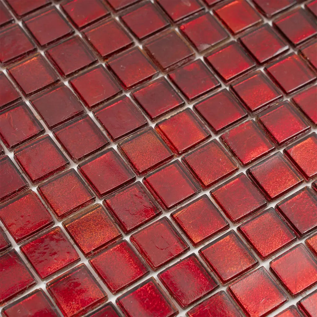 Ruby Tiles Pattern Foiled Ruby Red Squares Glass Tile | Tile Club