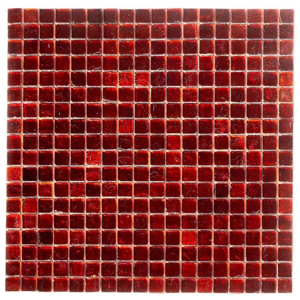 Foiled Ruby Red Squares Glass Tile | Tile Club
