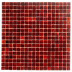 Foiled Ruby Red Squares Glass Tile | Tile Club