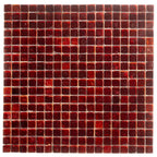 Foiled Ruby Red Squares Glass Tile | Tile Club