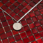 Foiled Ruby Red Squares Glass Tile | Tile Club