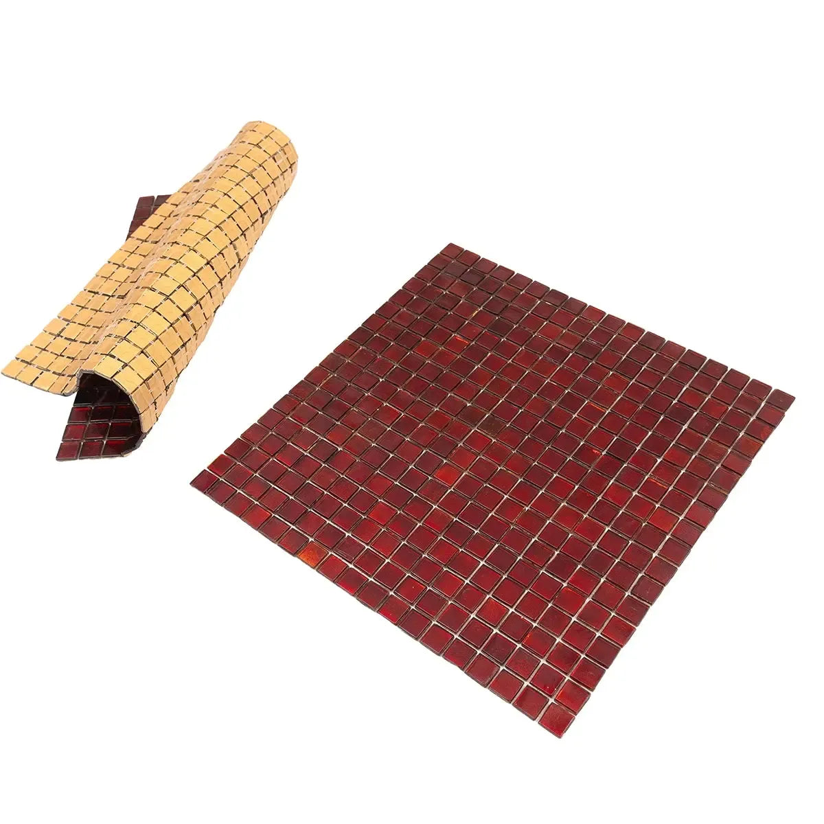 Foiled Ruby Red Squares Glass Tile | Tile Club