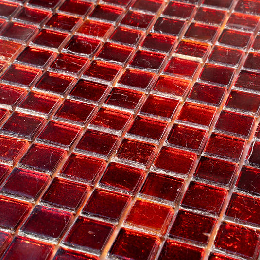 Foiled Ruby Red Squares Glass Tile | Tile Club