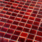 Foiled Ruby Red Squares Glass Tile | Tile Club