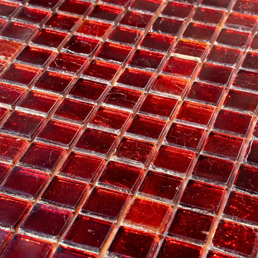 Foiled Ruby Red Squares Glass Tile | Tile Club