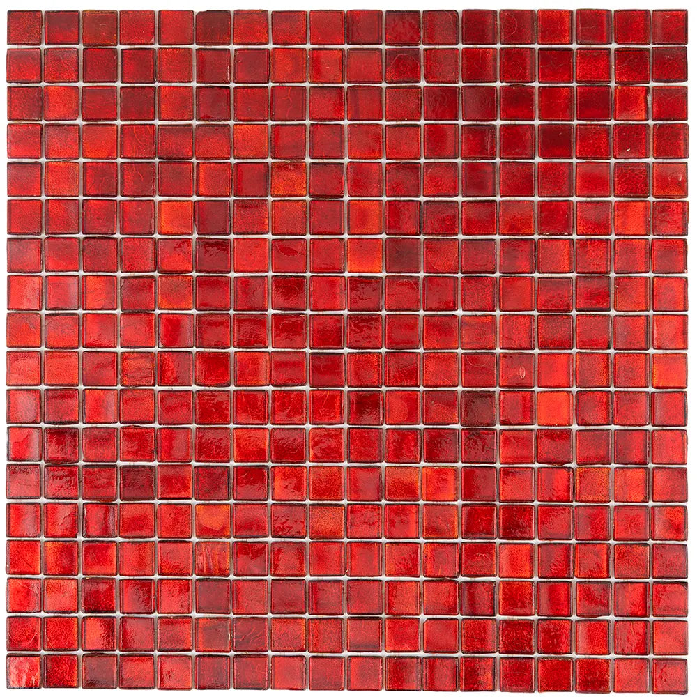 Foiled Ruby Red Squares Glass Tile | Tile Club