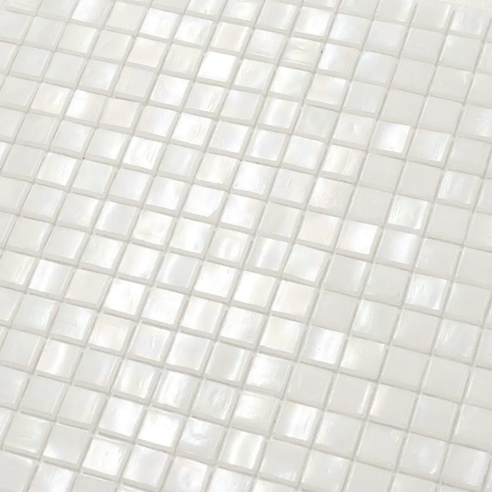 Pearlescent White Squares Glass Pool Tile | Tile Club