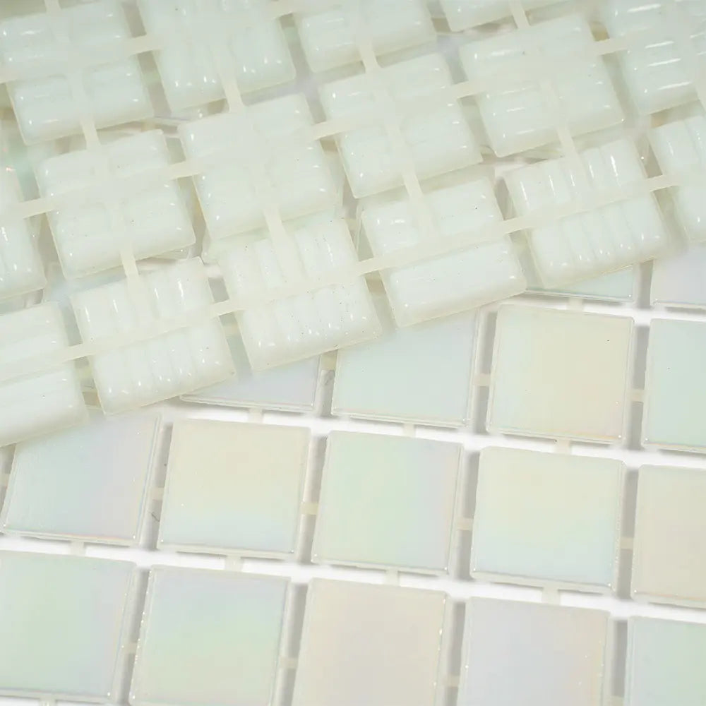 Ashy White Square Glass Pool Tile
