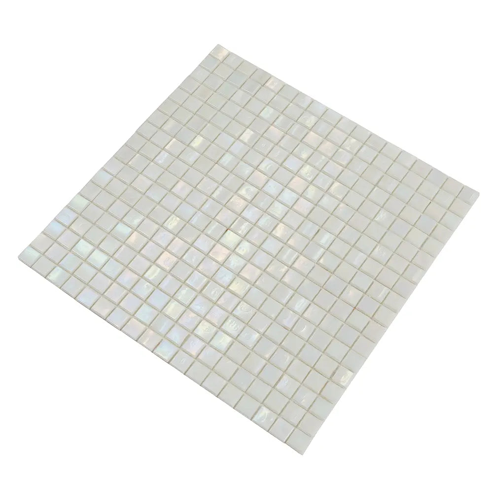 Pearlescent Ashy White Square Glass Pool Tile | Tile Club