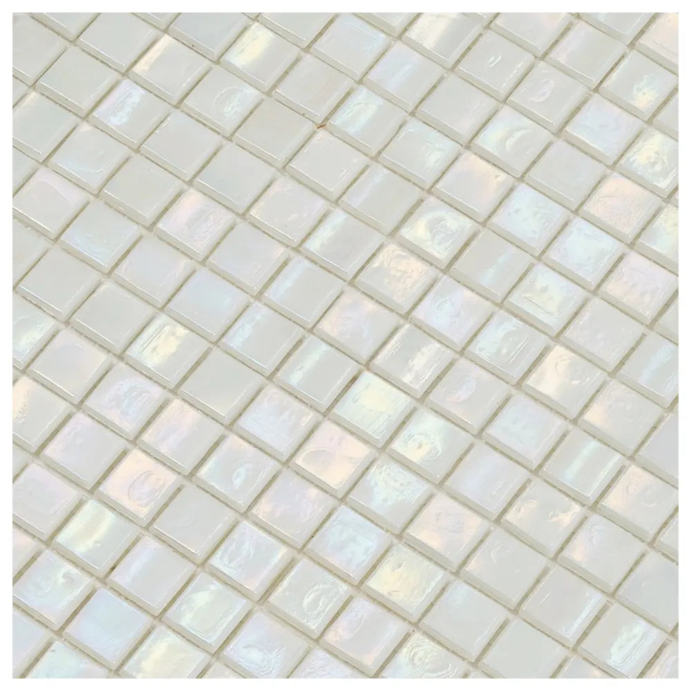 Pearlescent Ashy White Square Glass Pool Tile | Tile Club