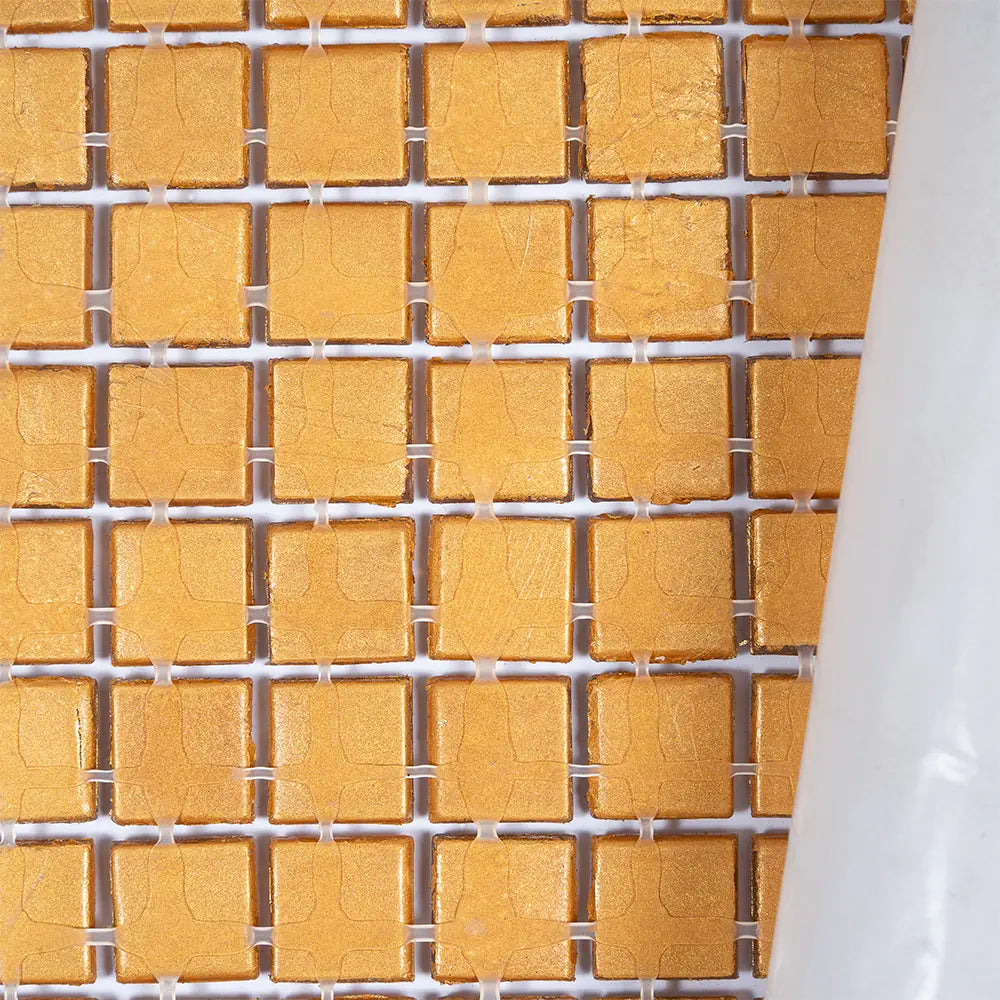 Foiled Yellow Gold Squares Glass Tile | Tile Club