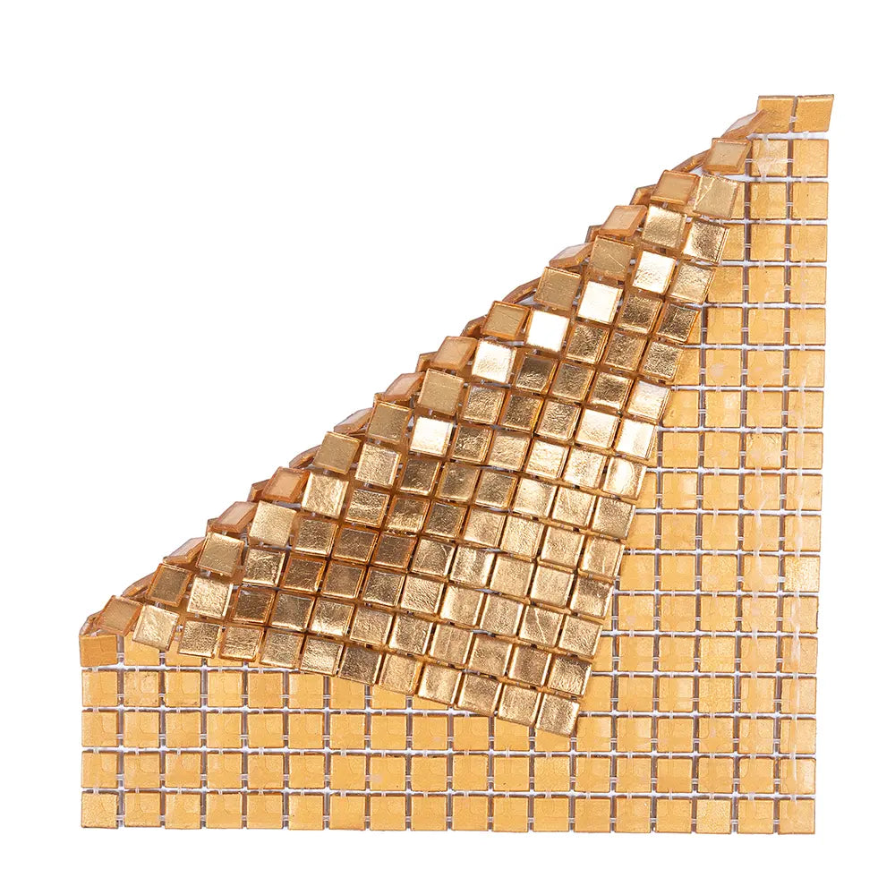 Foiled Yellow Gold Squares Glass Tile | Tile Club