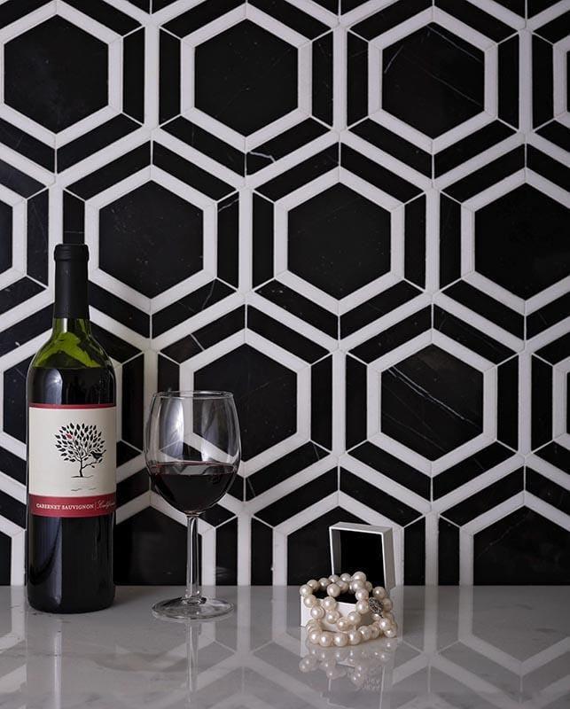black and white hexagon tile