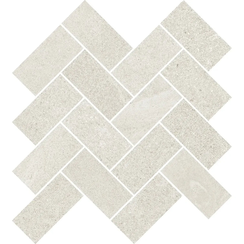 Newport White Concrete Look Herringbone Mosaic Tile 12x14 | Tile Club
