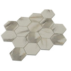 Recycled Glass Hexagon Mosaic In Calacatta Marble Color | Tile Club