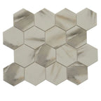 Recycled Glass Hexagon Mosaic In Calacatta Marble Color | Tile Club