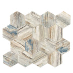 Recycled Glass Hexagon Mosaic In Blue Wood Color | Tile Club