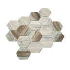 Recycled Glass Hexagon Mosaic In Wood Color | Tile Club