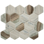 Recycled Glass Hexagon Mosaic In Wood Color | Tile Club