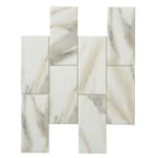 Recycled Glass Subway Mosaic Tile In Calacatta Marble Color | Tile Club
