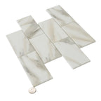 Recycled Glass Subway Mosaic Tile In Calacatta Marble Color | Tile Club