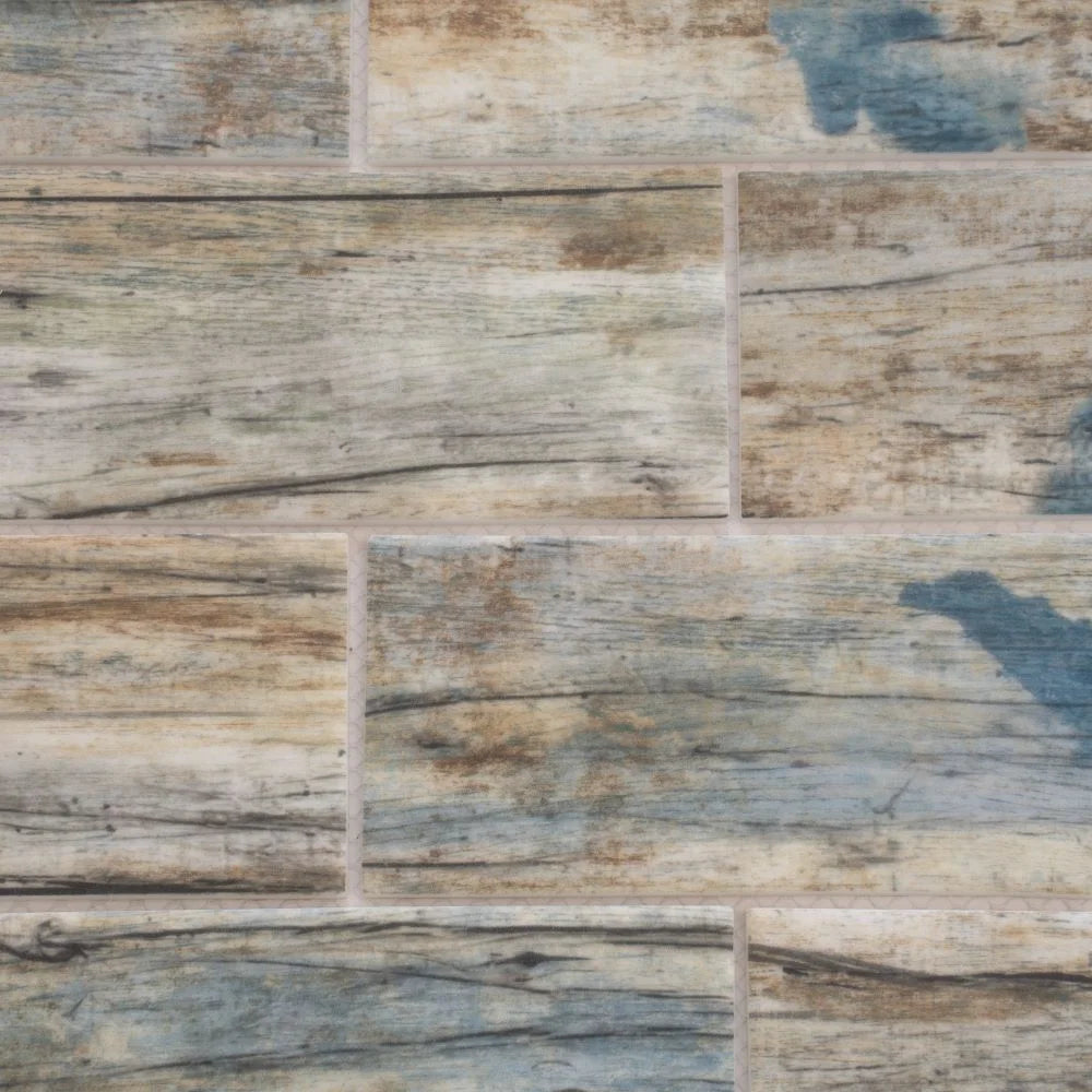 Recycled Glass Subway Mosaic Tile In Blue Wood Color | Tile Club