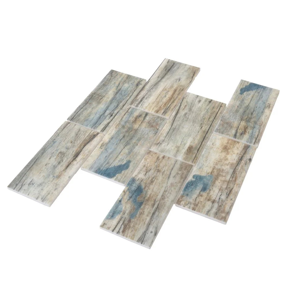 Recycled Glass Subway Mosaic Tile In Blue Wood Color | Tile Club
