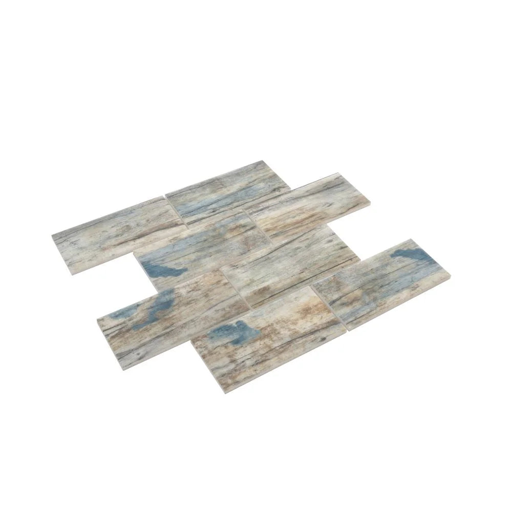 Recycled Glass Subway Mosaic Tile In Blue Wood Color | Tile Club