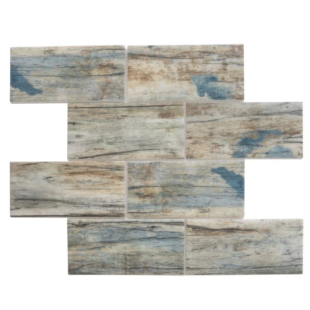 Recycled Glass Subway Mosaic Tile In Blue Wood Color | Tile Club